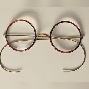 Antique Round Magnifying Lenses Eyeglasses Vintage Optical Windsor Style Eyewear